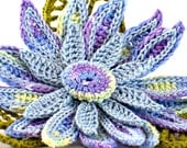 Crochet Brooch Fiber Brooch Irish Crochet Pin Daisy Blue Yellow Purple Green