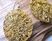 Woven brass drop earrings. Oval earrings. Gold. Filigree. NEST