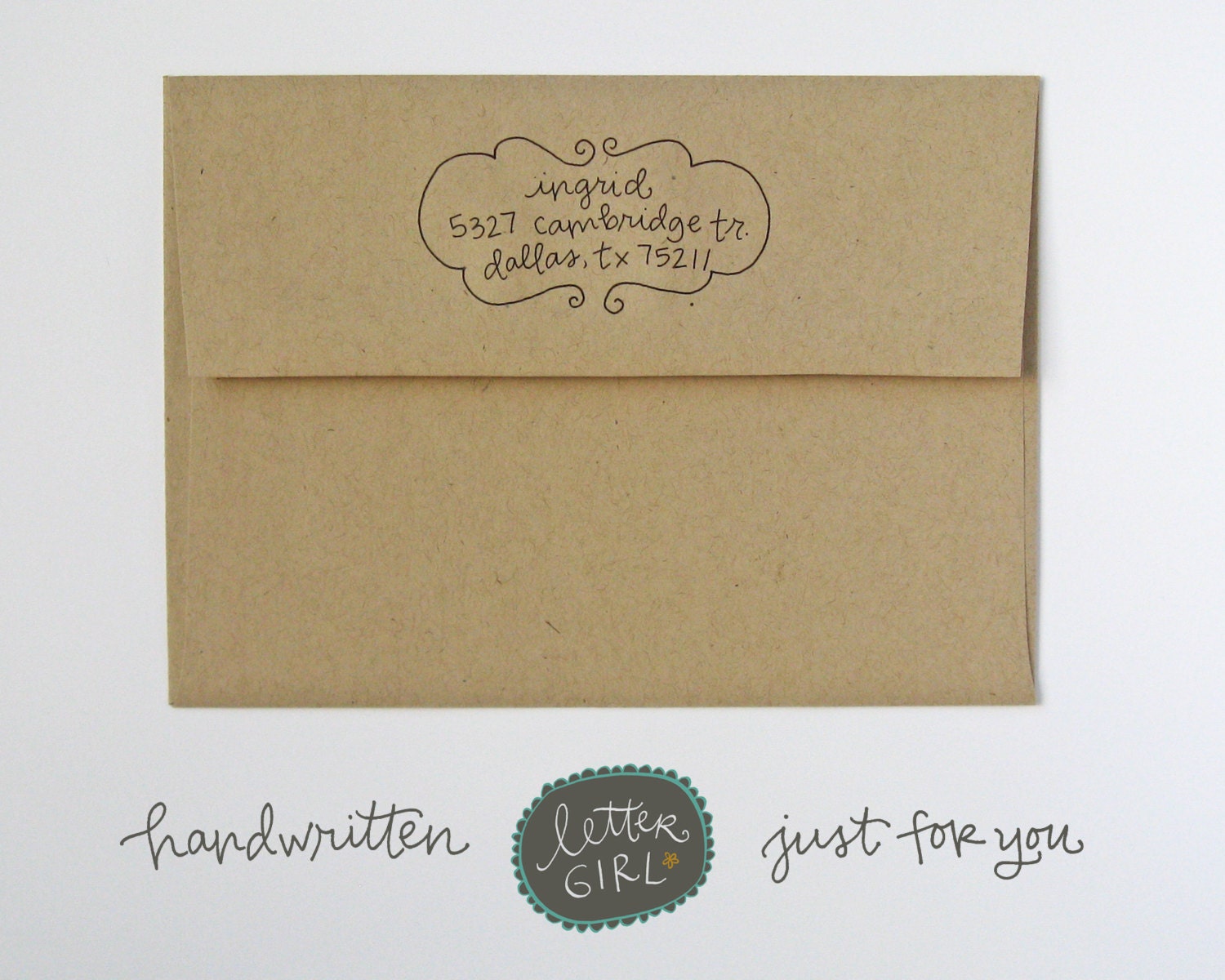 Ingrid Handwritten Address Stamp: your choice of self-inking or red rubber