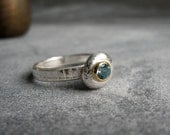 RING sterling silver with recycled silver dot 22k gold bezel and blue topaz