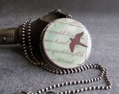 PENDANT sterling silver floret edge celadon porcelain with soaring bird