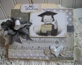 shabby graduation card- the FUTURE IS YOURS congratulations-handmade stitched card