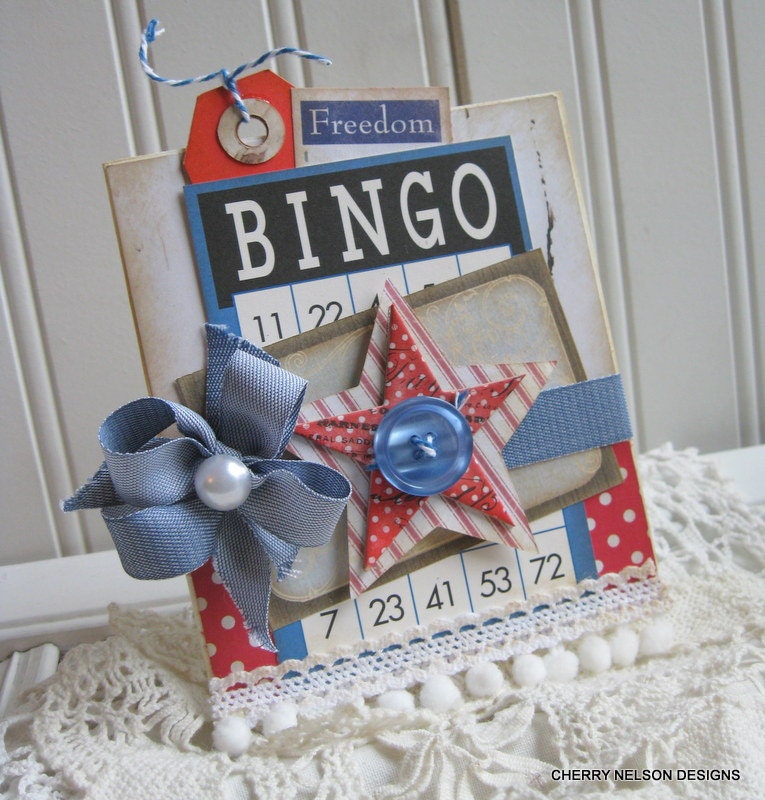 cottage style 4th of july card- FREEDOM stars-handmade card