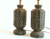 Vintage 1970's  Brown and Bronze Table Lamps