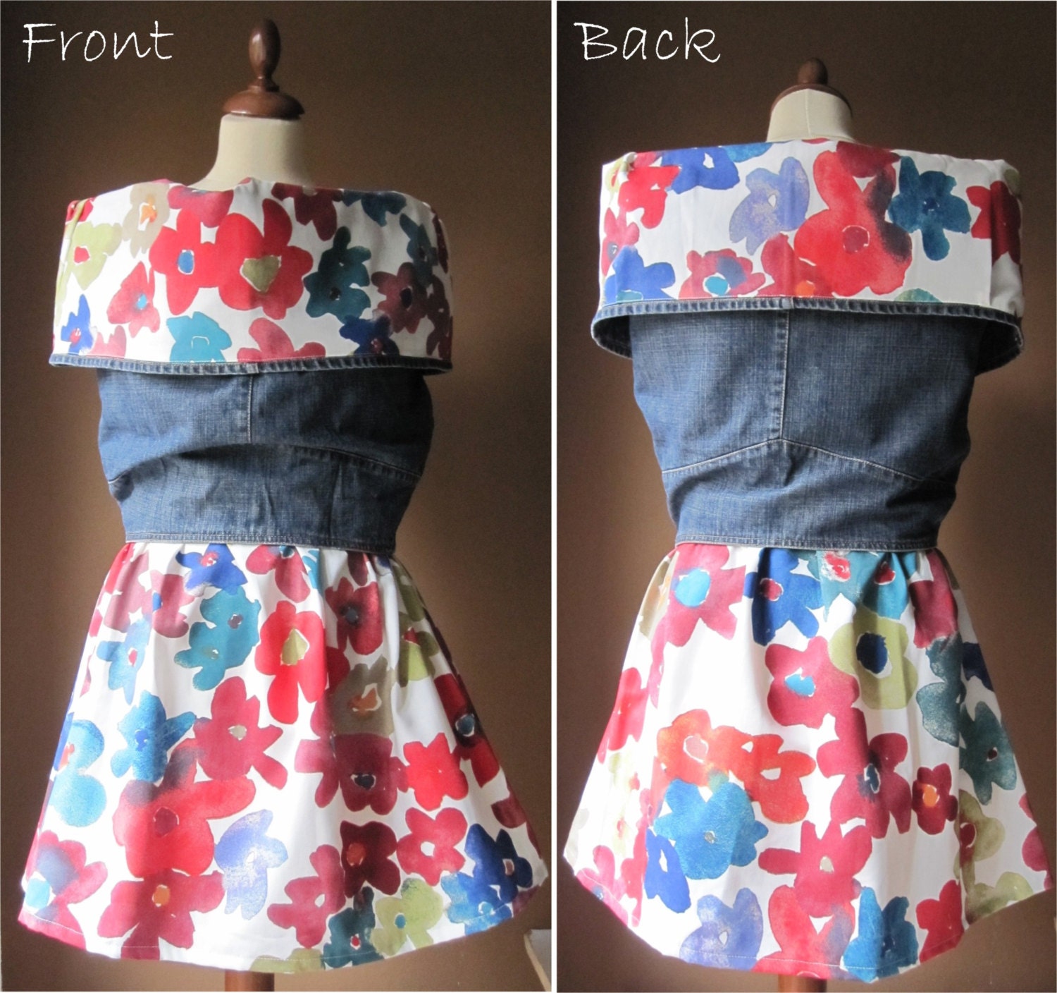 Flowers - Denim&Cotton OOAK Short Dress