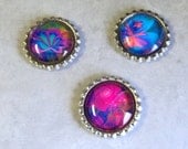Bottlecap Magnets Set of 3 Abstract Flowers Glass Cabs