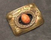 Arts and Crafts Brass Brooch Hand Hammered Antique P5095