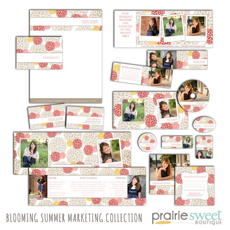 Blooming Summer - Photography Marketing Package - 11 Customizable Items - Photoshop Template Set (19 Files Total) MC8001