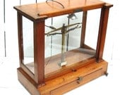 Antique EH Sargent Chemist's Supplies Apothecary Scales Lighted Oak Display Cabinet