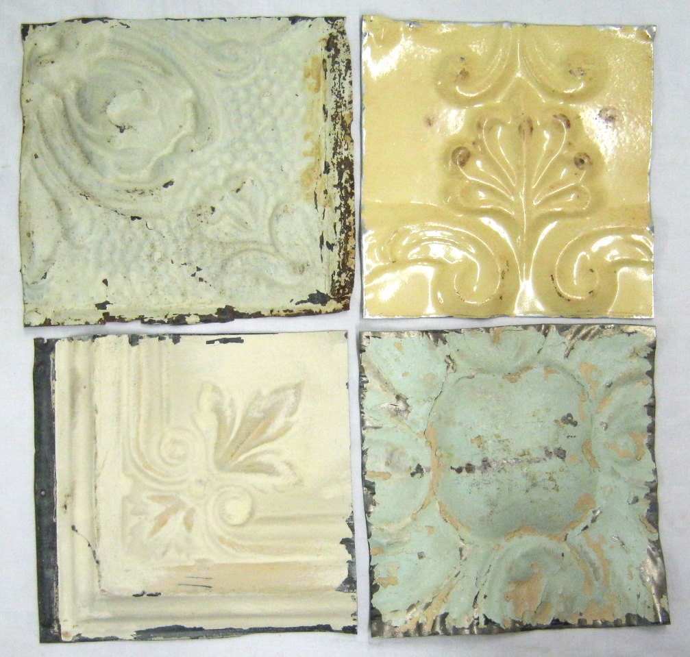 AUTHENTIC Tin Ceiling YELLOW  6x6 Set of 4 Crafts Art Tiles S 1267-13