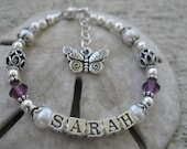 Personalized Baby/Girl Name Bracelet- sterling silver, swarovski crystal, freshwater pearls and charm included