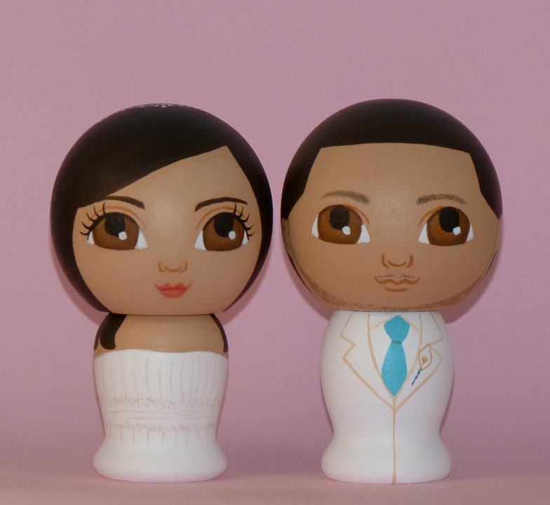 Custom Wedding Cake Toppers Hand Painted on Wooden Kokeshi Dolls