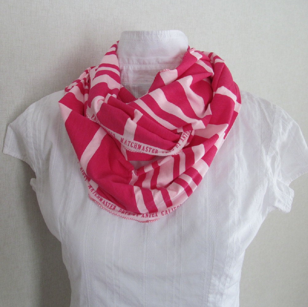 Print Edge Candy Stripe Pink White Ruffled Cowl Infinity Scarf