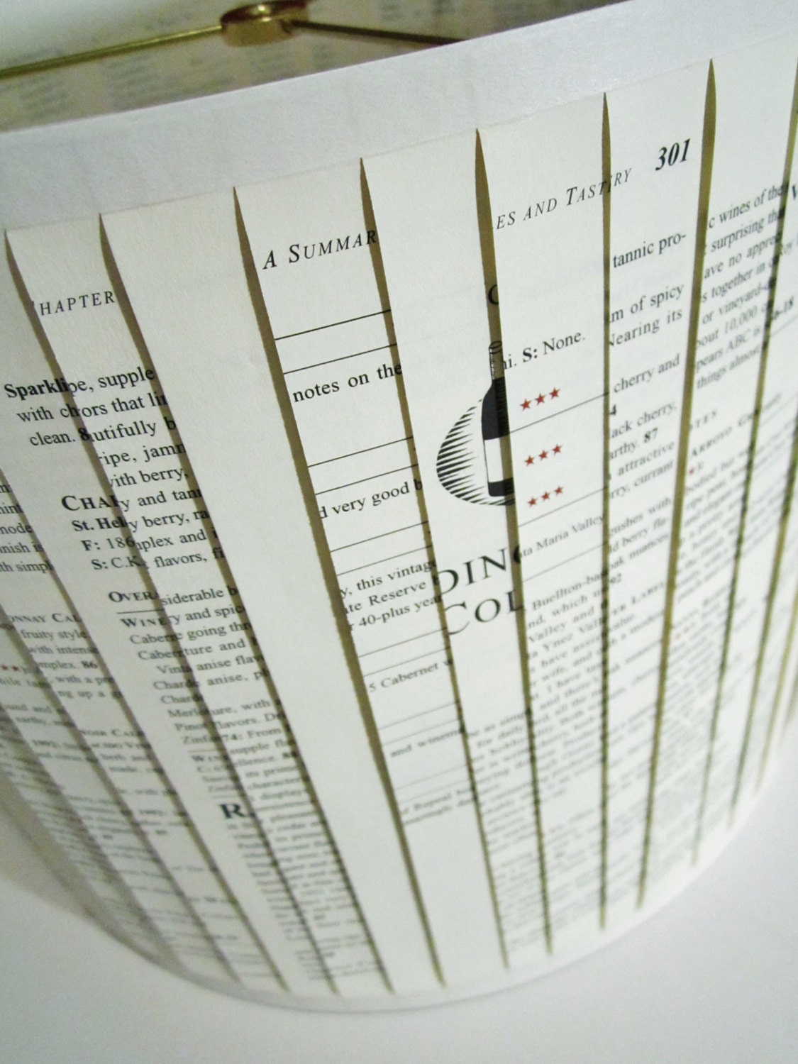Wine book pages made into a lamp shade
