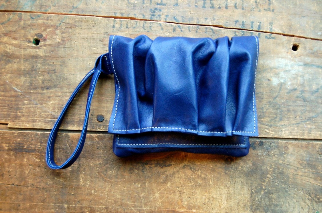 SALE--royal blue repurposed leather purselette