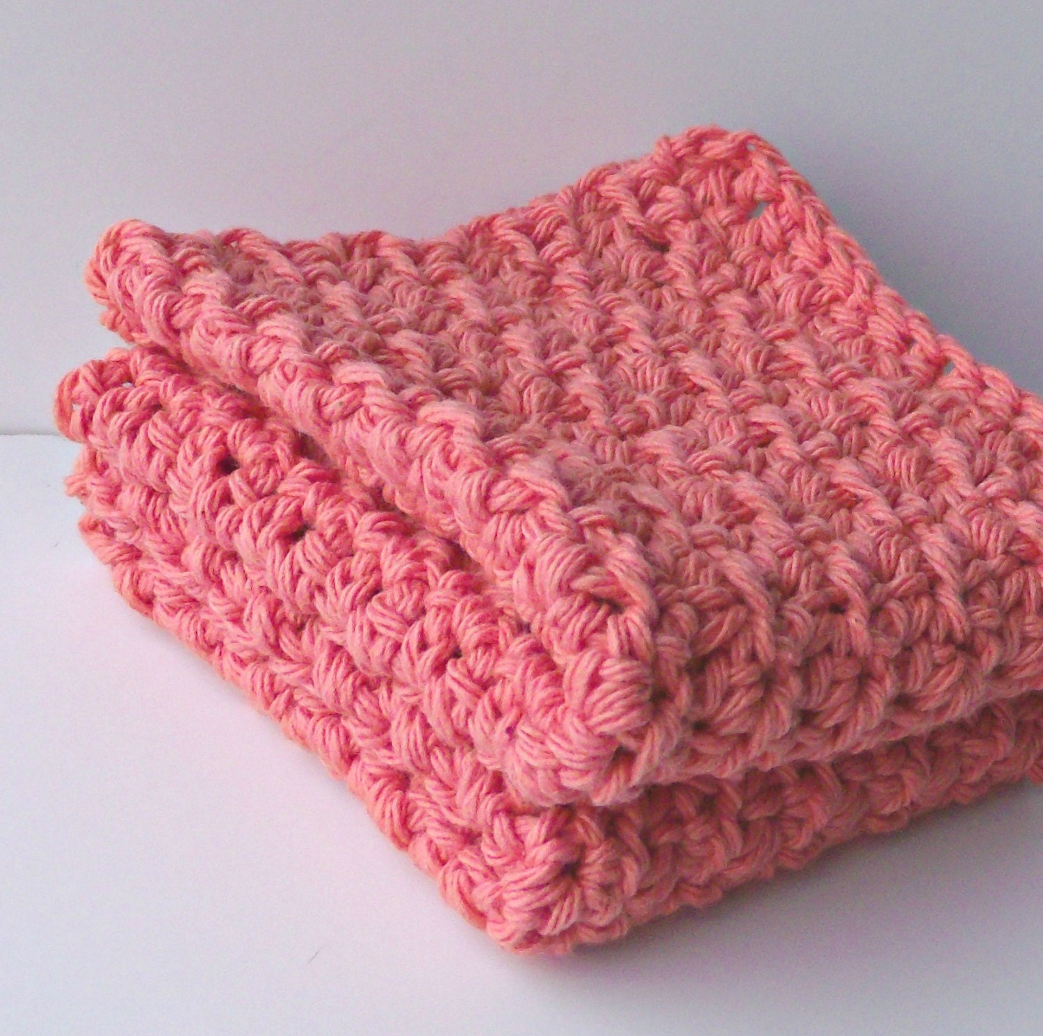 Crochet Wash Cloth Facial Cloth / Cotton Washcloth Set of 2 / Pink Coral Peach Crochet Face Cloth / Washcloth Dishcloth