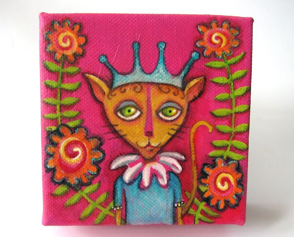 Felina - a cat princess - an original folk art mixed media painting
