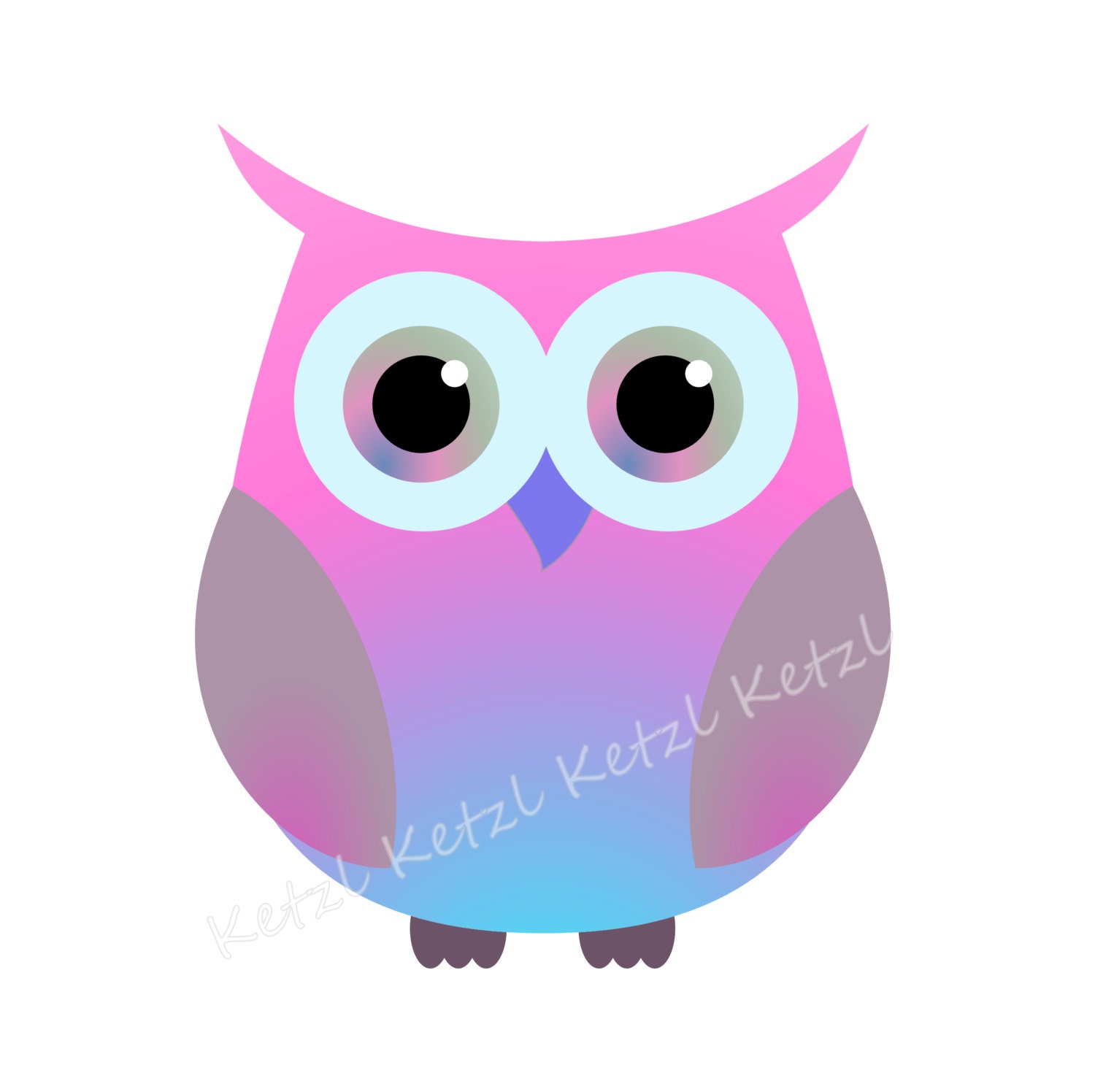 Iron On Transfer Cute Pink and Blue Owl for Tshirts, Baby Onesies, Bedding, Bibs