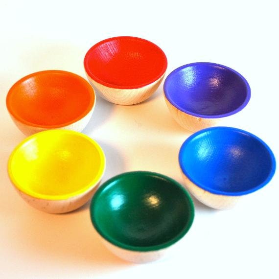 Back to School / Educational Toy - The ORIGINAL Rainbow Wooden Sorting Bowls  -  Waldorf Toy / Wooden Toy / christmasinjuly