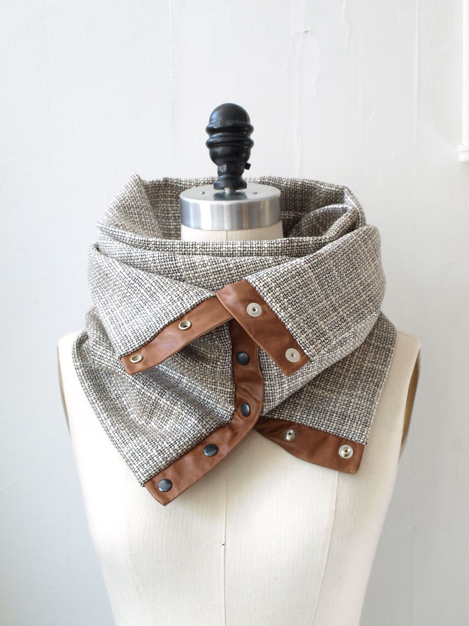 Cream and charcoal  circular infinity scarf