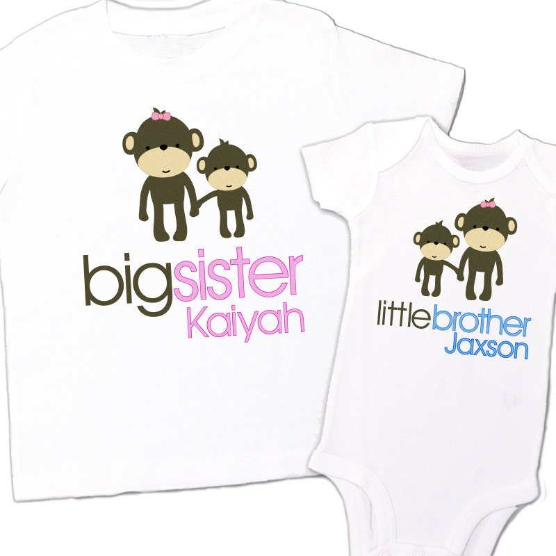matching sibling shirt set monkeys big sister little brother big brother little brother - monkey personalized sibling t-shirts TWO shirts