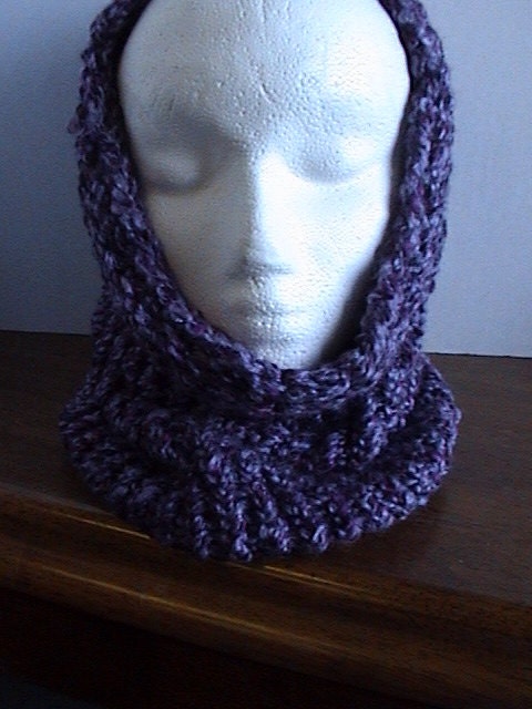 Purple Tweed Knit Cowl Scarf Head Warmer Shipped Free