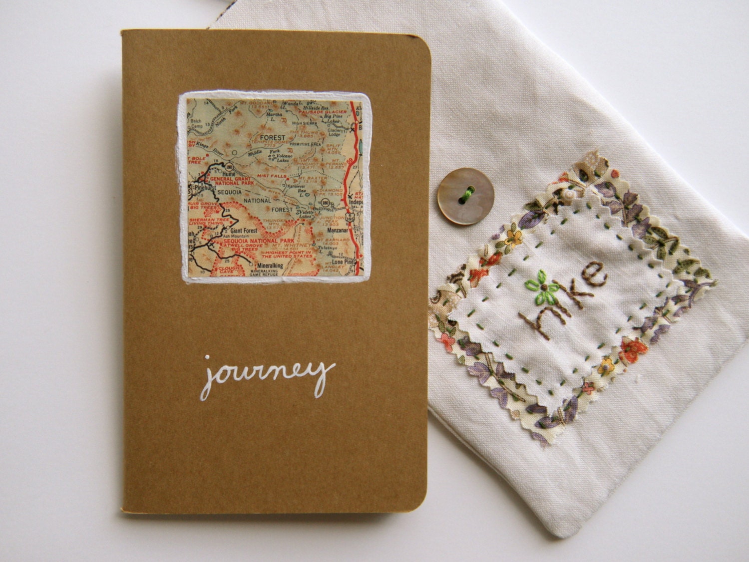 hike - embroidered case, painted moleskine cahier, art journal, personal diary