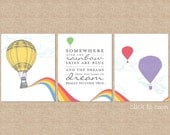 Somewhere over the Rainbow Nursery / Kids Room Giclée Art Prints, 3 Print Set, Custom match colors to your nursery/room, 8 x 10
