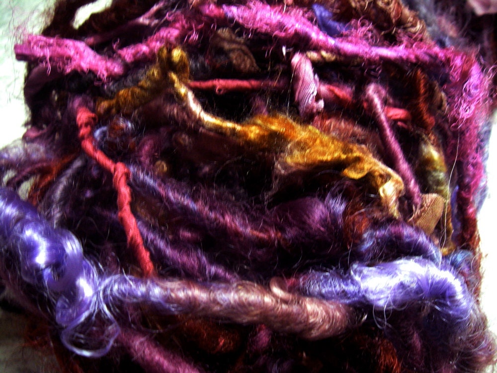Corespun Wool and Mohair Yarn with Ribbon in Purple by KnoxFarmFiber