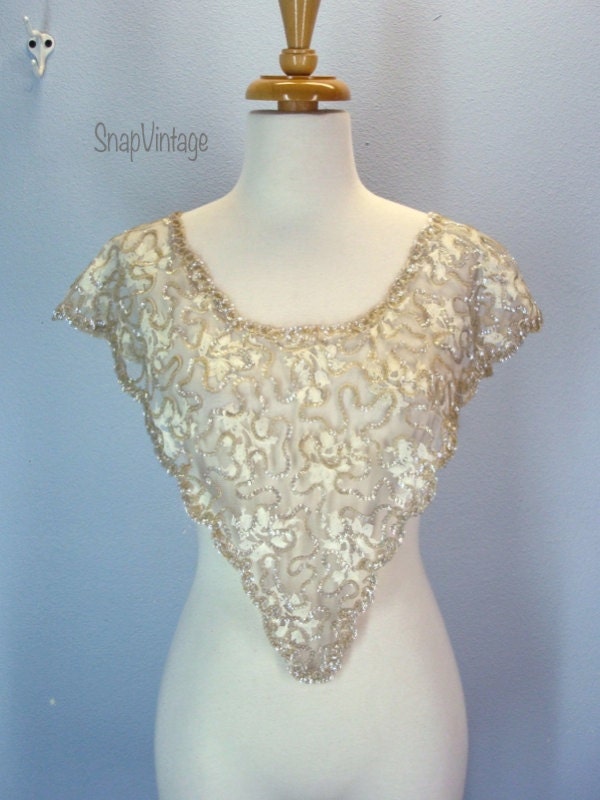 Vintage Lace Collar / Lovely Lace Sequin Collar / Beige Lace