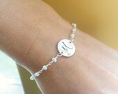 ON SALE Script Font Initial Bracelet, Pearl Bracelet with initial, Adjustable bracelet, monogram bracelet, bridesmaid gift, ID bracelet