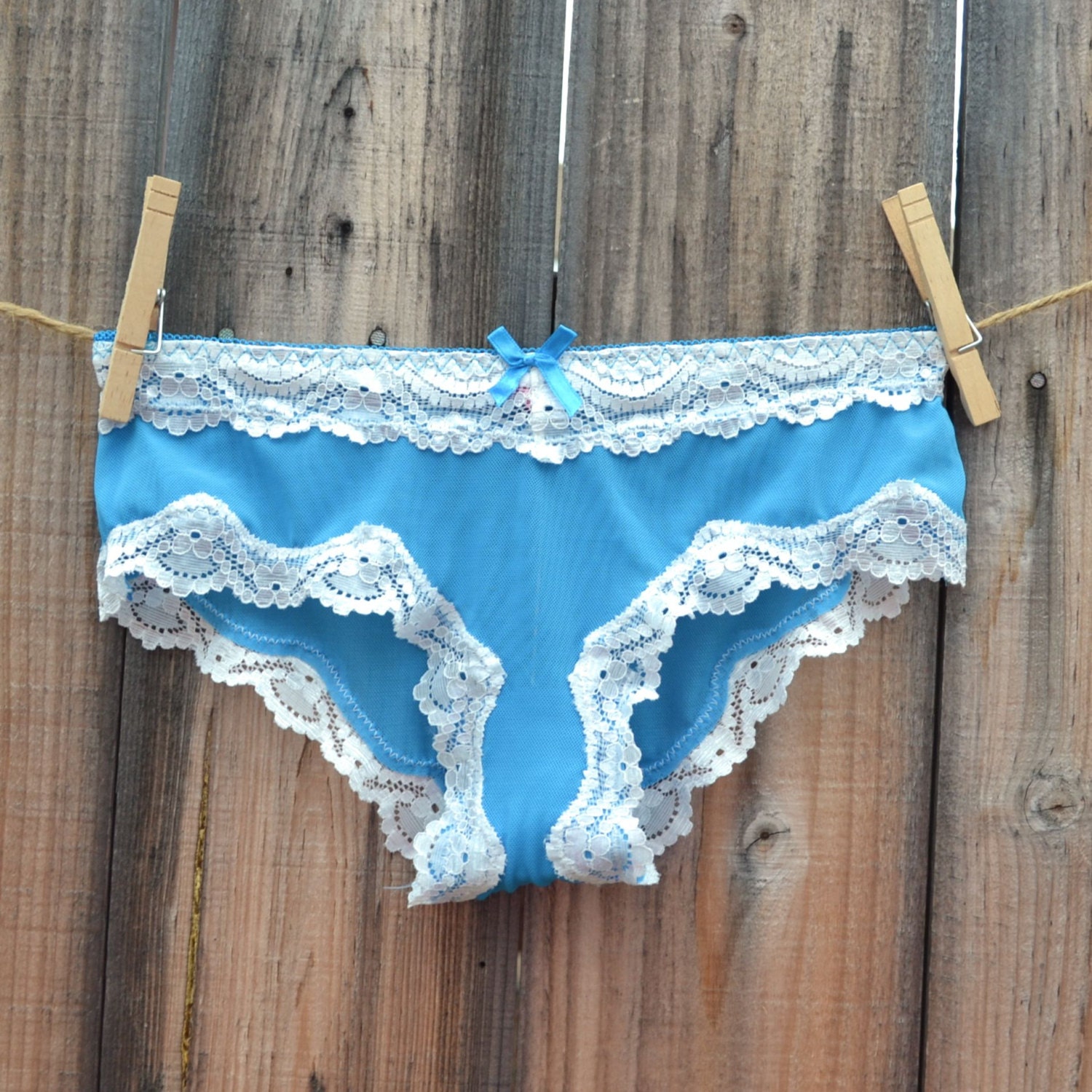 Something Blue BRIDAL Lingerie bling MESH underwear -  Lace Antique white -  Bride in rhinestones on cute bum size Large  -Ships in 24hrs
