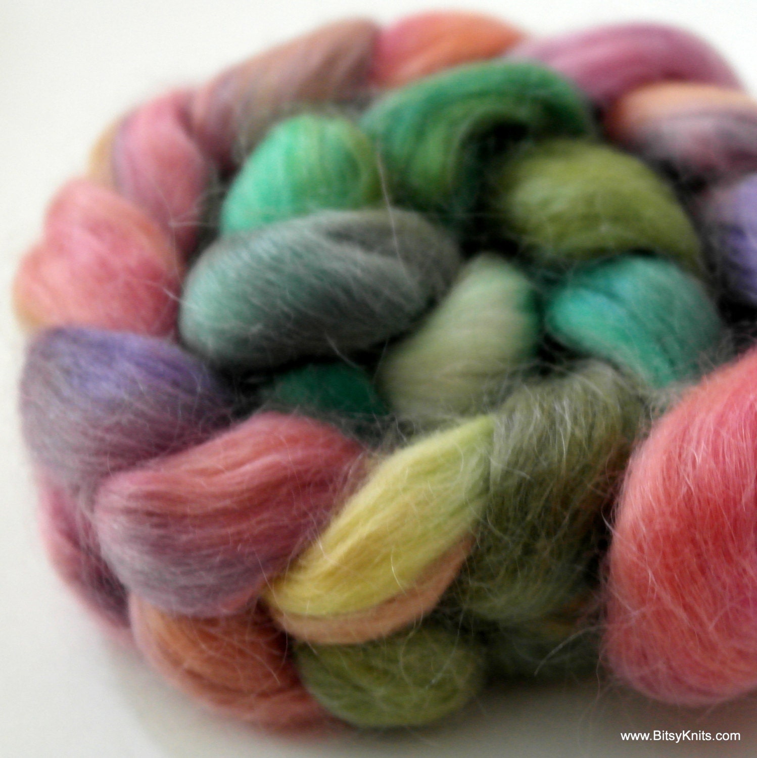 Kid PlusTop / Roving -  2 oz braid handpainted colorway "Wildflowers Gradient" Kid Mohair Nylon