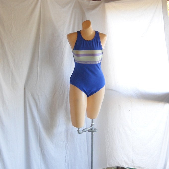 Vintage Swimsuit  One Piece Bathing Suit Cole Blue Striped Swim Suit