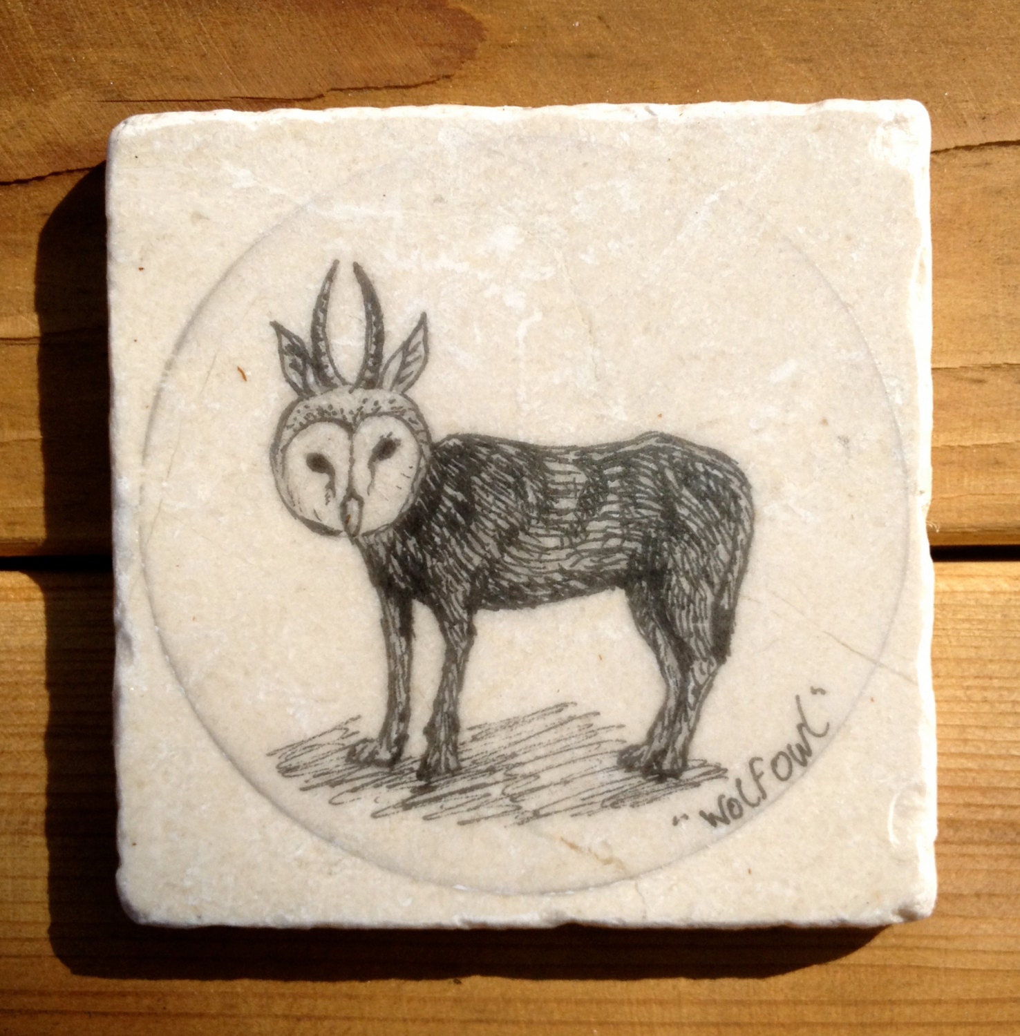 Stone Coasters ,With Original ink Drawings