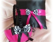 Zebra wedding Flower Girl Basket Ring Bearer Pillow - Black Hot Pink Zebra Wedding - Zebra Wedding Ceremony Decor