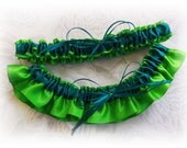 Emerald Green and Teal Bridal Garters -  Bridal Accessories - Something Blue - Wedding Garters