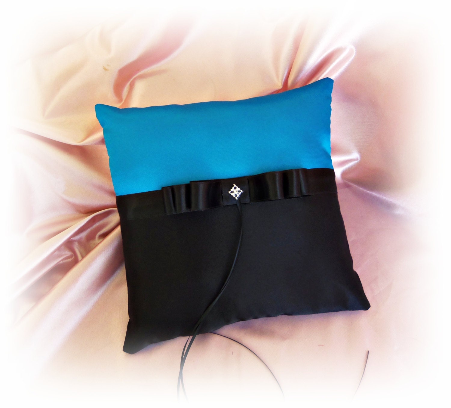 Wedding ring bearer pillow - turquoise and black ring pillow - wedding party ceremony decor