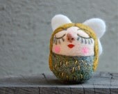Needle Felted One of a Kind Golden Haired Doll with Cashmere Wings