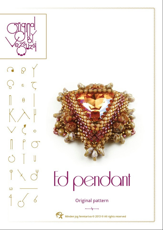 Pendant tutorial / pattern Ed with swarovski triangle PDF instruction for personal use only