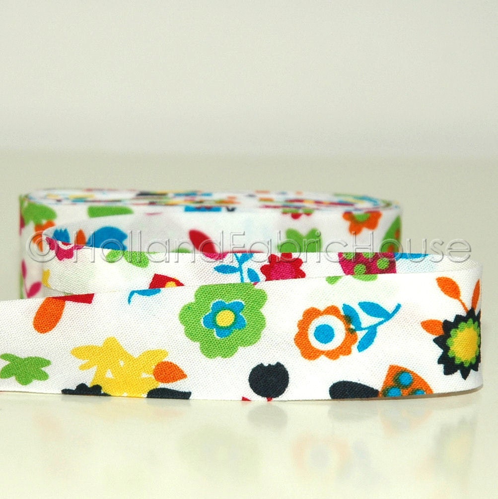Bias tape Forest Fun in White-- 2 meters