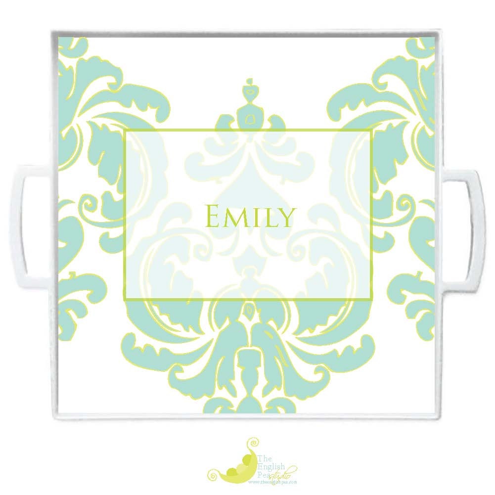 NEW Melamine Personalized Tray in damask pattern