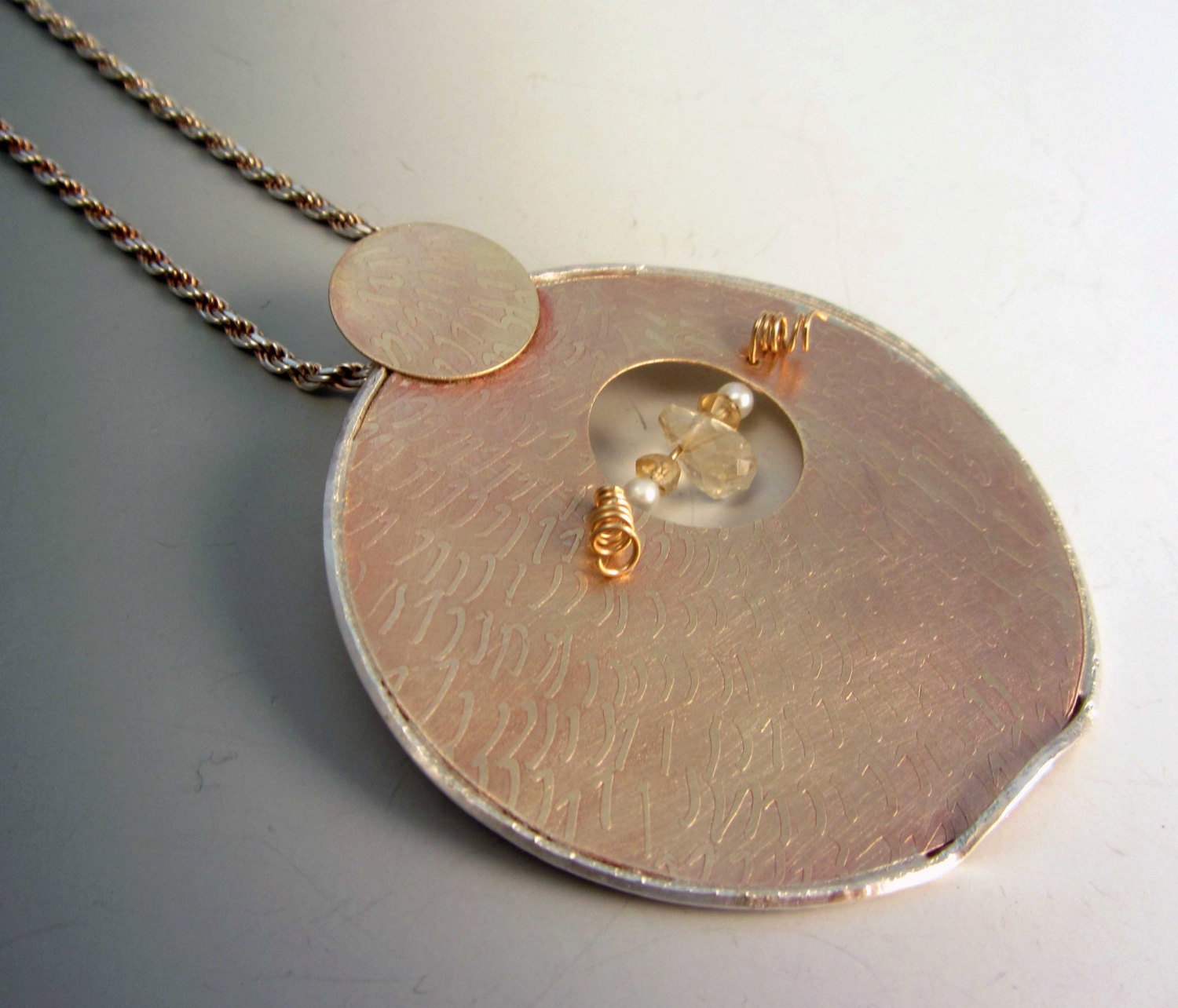 Faceted Citrine Gold Silver Pendant Necklace Pearls OOAK