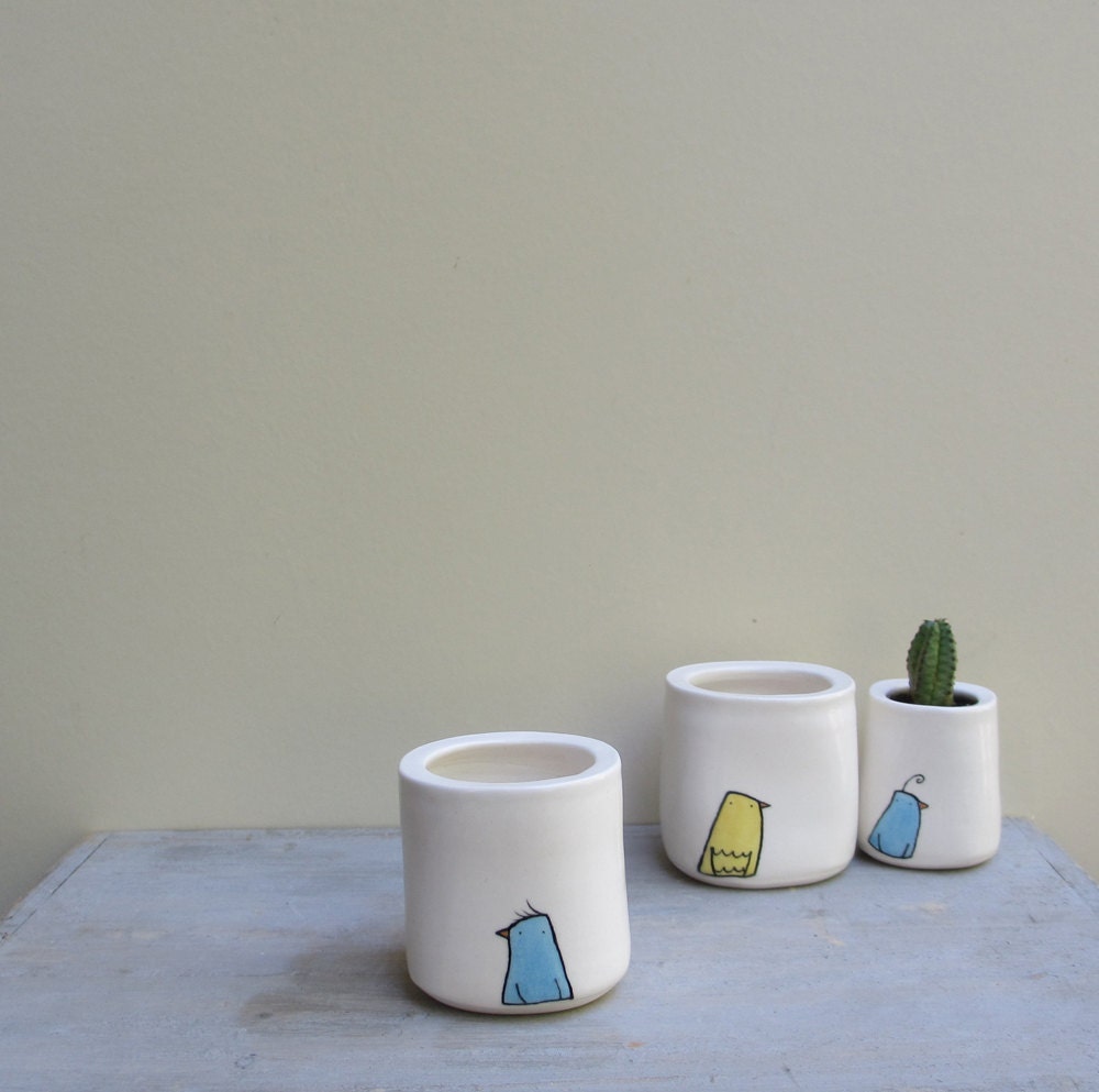 Blue bird succulent planter, small garden planter pot, spring garden succulent pot