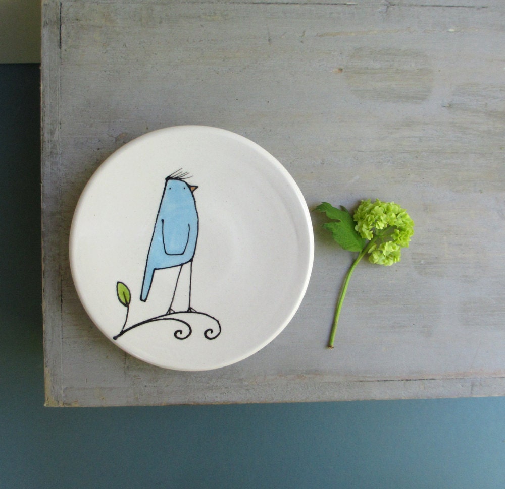 Ceramic bird dish, blue bird bowl, spring mother's day gift