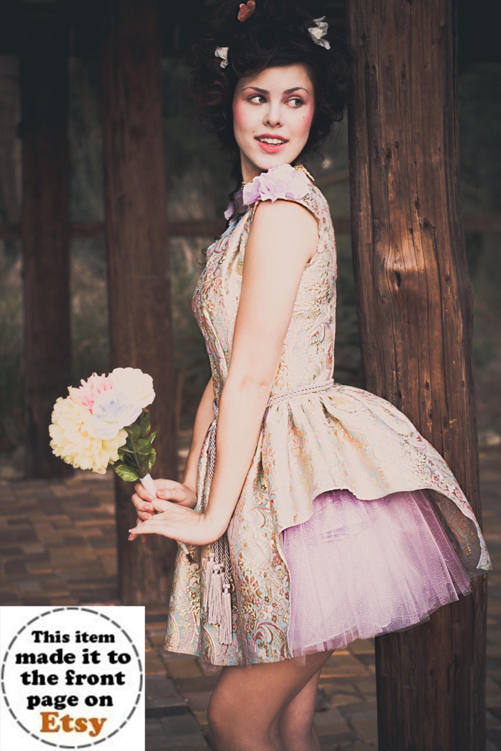 Marie Antoinette Inspired Brides Maid Dress-Lavender and Brocade Floral Print