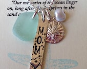 Sea Glass Necklace with Starfish Charm and Hand Stamped Mermaid Tag
