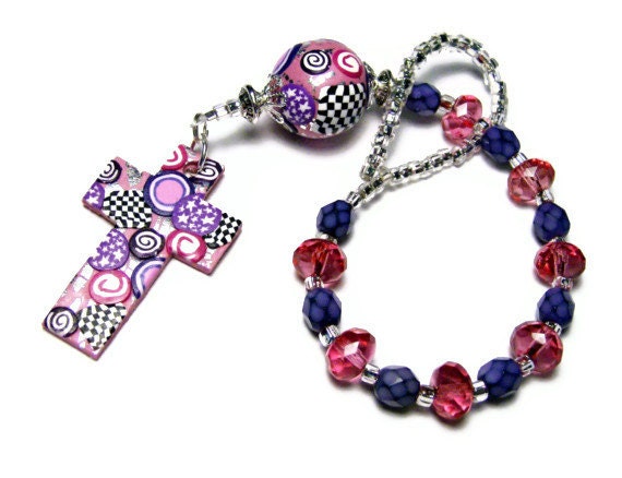 Anglican Protestant Prayer Beads Chaplet Polymer Clay Teen Girl Rosary Handmade Everything Else Religious Pink Czech Glass