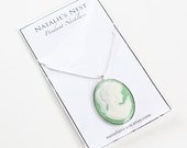 Mint Green and White Lady Cameo Pendant Necklace