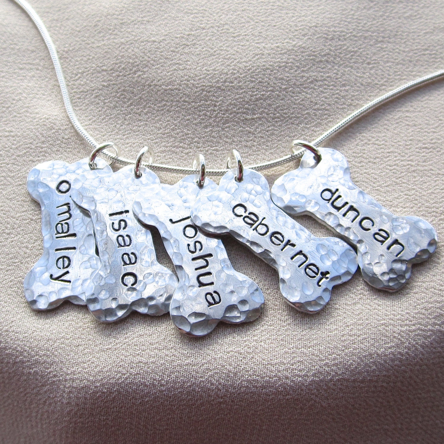 Personalized Necklace For the Dog Lover - Dog Bone Charm Necklace - Five Dogs